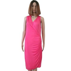 H&M Women's Faux Wrap Dress Sleeveless V-Neck Ruched Solid Pink Size M